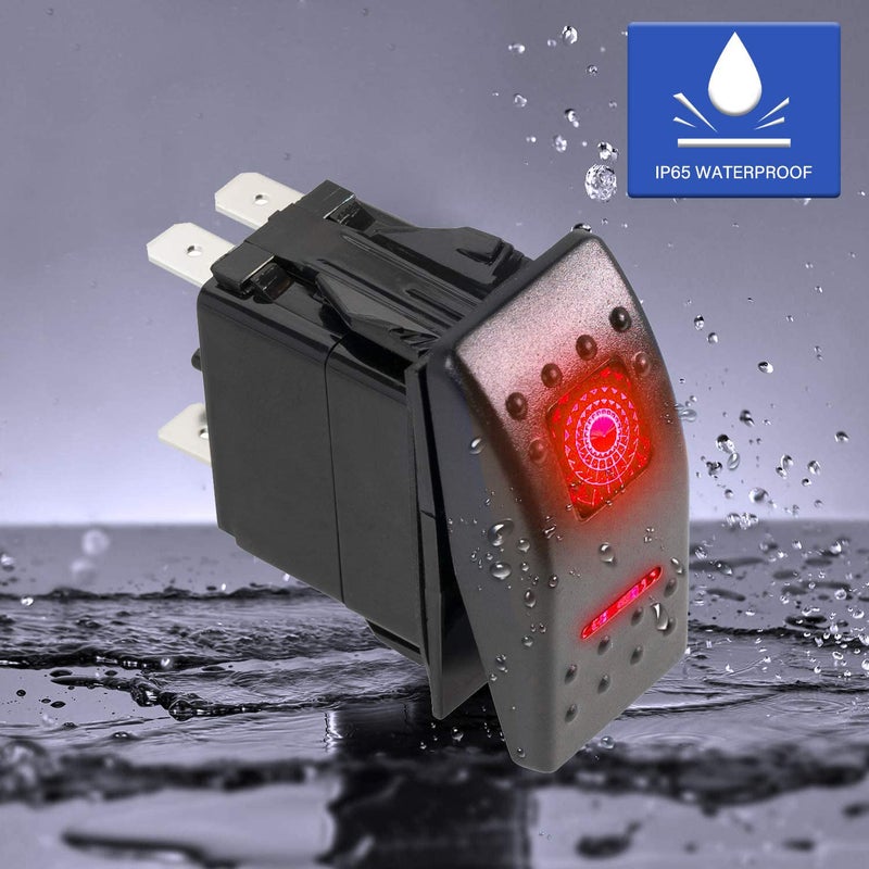 FXC Momentary Rocker Switch 7Pin Laser (ON)/Off/(ON) Red LED Light 20A/12V 10A/24V Toggle Switch with Jumper Wires Set for Automotive Boat Marine Truck Jeep Off-Road Bus RV - Image 2